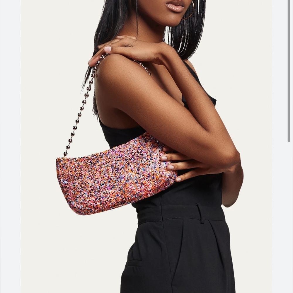 Liselle Kiss Chelsea Embellished Chain Shoulder Clutch. Confetti.